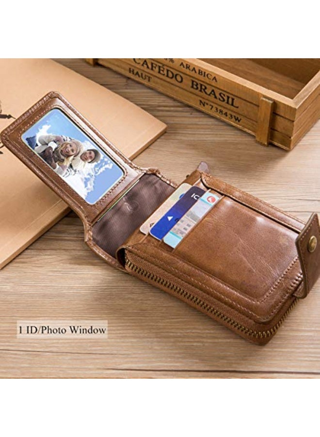 BULLCAPTAIN Genuine Leather RFID Wallet for Men Large Capacity ID Window Card Case with Zip Coin Pocket QB-231 - Image 3