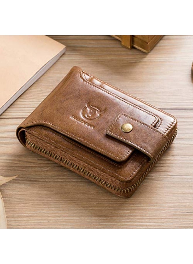 BULLCAPTAIN Genuine Leather RFID Wallet for Men Large Capacity ID Window Card Case with Zip Coin Pocket QB-231 - Image 2