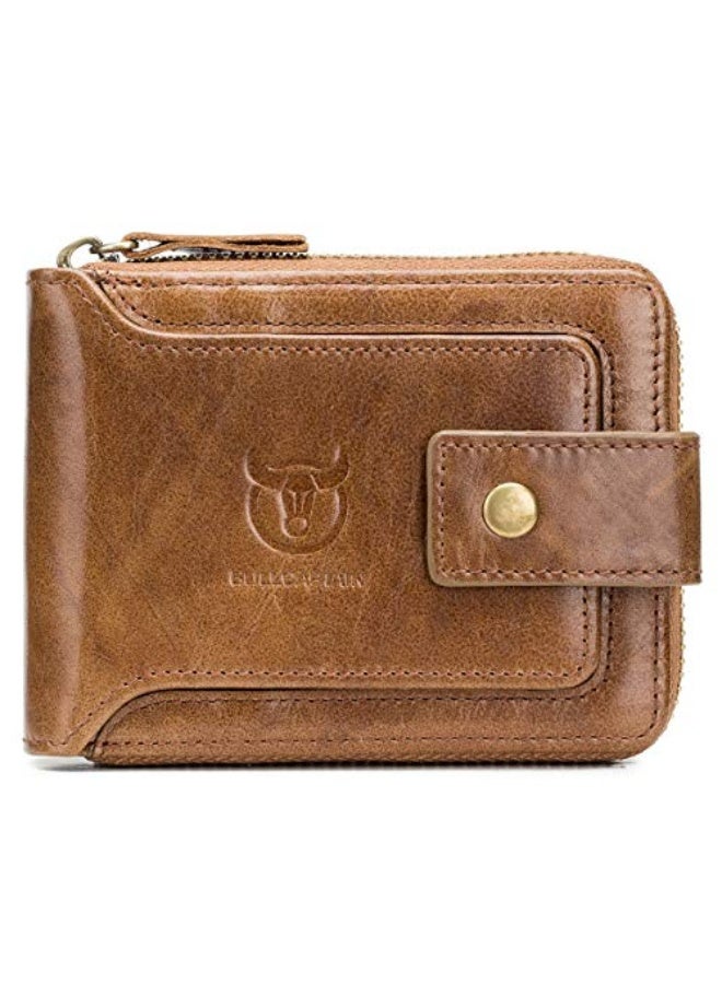 BULLCAPTAIN Genuine Leather RFID Wallet for Men Large Capacity ID Window Card Case with Zip Coin Pocket QB-231 - Image 1