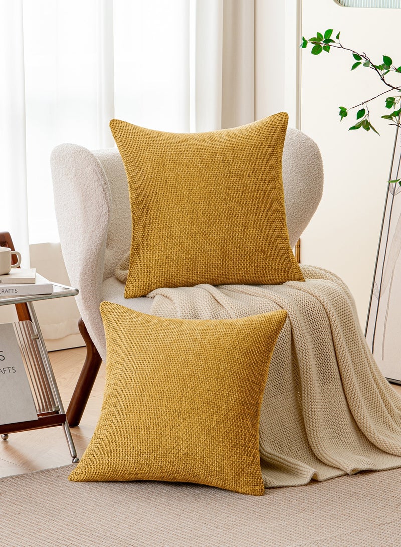 لحظة غطاء وسادة شنيلي باللون الأصفر الخردلي لحظة 50x50 سم عبوة من 2 غطاء وسادة زخرفي حديث من الطراز الريفي على شكل صليب. - Image 2