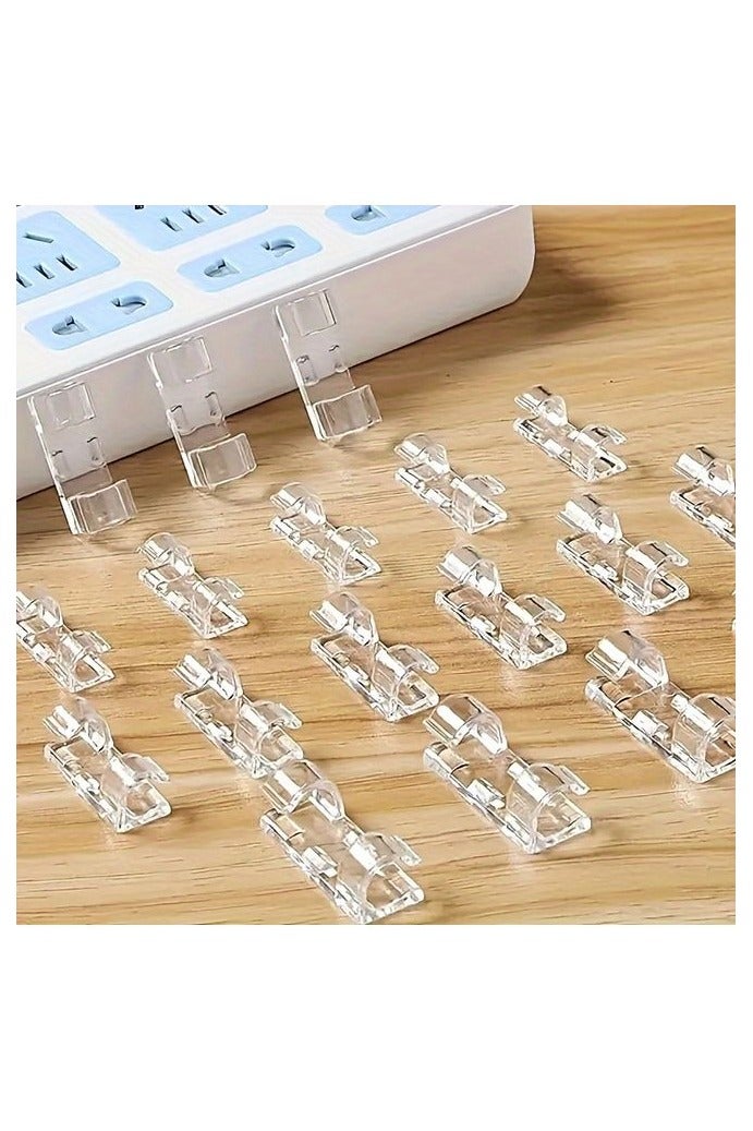 HOMESTAR [100pcs Adhesive Cable Clamps] 100pcs Transparent Adhesive Cable Clamps | Plastic Wire Brackets for Power Line Management, Cable Tissue Clamps for Walls And Under Tables - Image 1