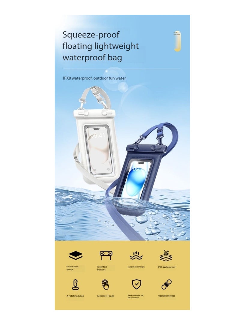 CityRiya-Long 2Pcs Floating Waterproof Phone Pouch Set - Touch-Sensitive Floating Dry Bag, IPX8 Certified Underwater Case with Buoyancy Design for Phones up to 7.2'' - Ideal for Swimming, Diving, Beach & Water Sports - Leak-Proof, Shockproof & Universal Fit（D012-3-White）  - Image 3