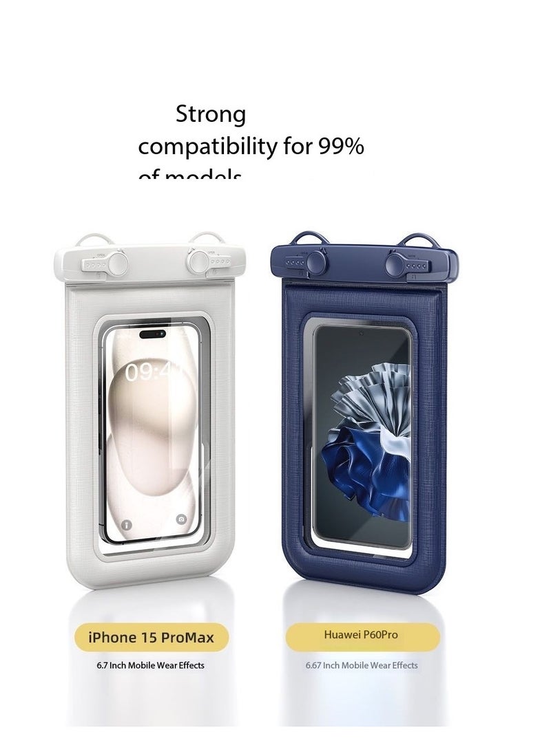 CityRiya-Long 2Pcs Floating Waterproof Phone Pouch Set - Touch-Sensitive Floating Dry Bag, IPX8 Certified Underwater Case with Buoyancy Design for Phones up to 7.2'' - Ideal for Swimming, Diving, Beach & Water Sports - Leak-Proof, Shockproof & Universal Fit（D012-3-White）  - Image 5