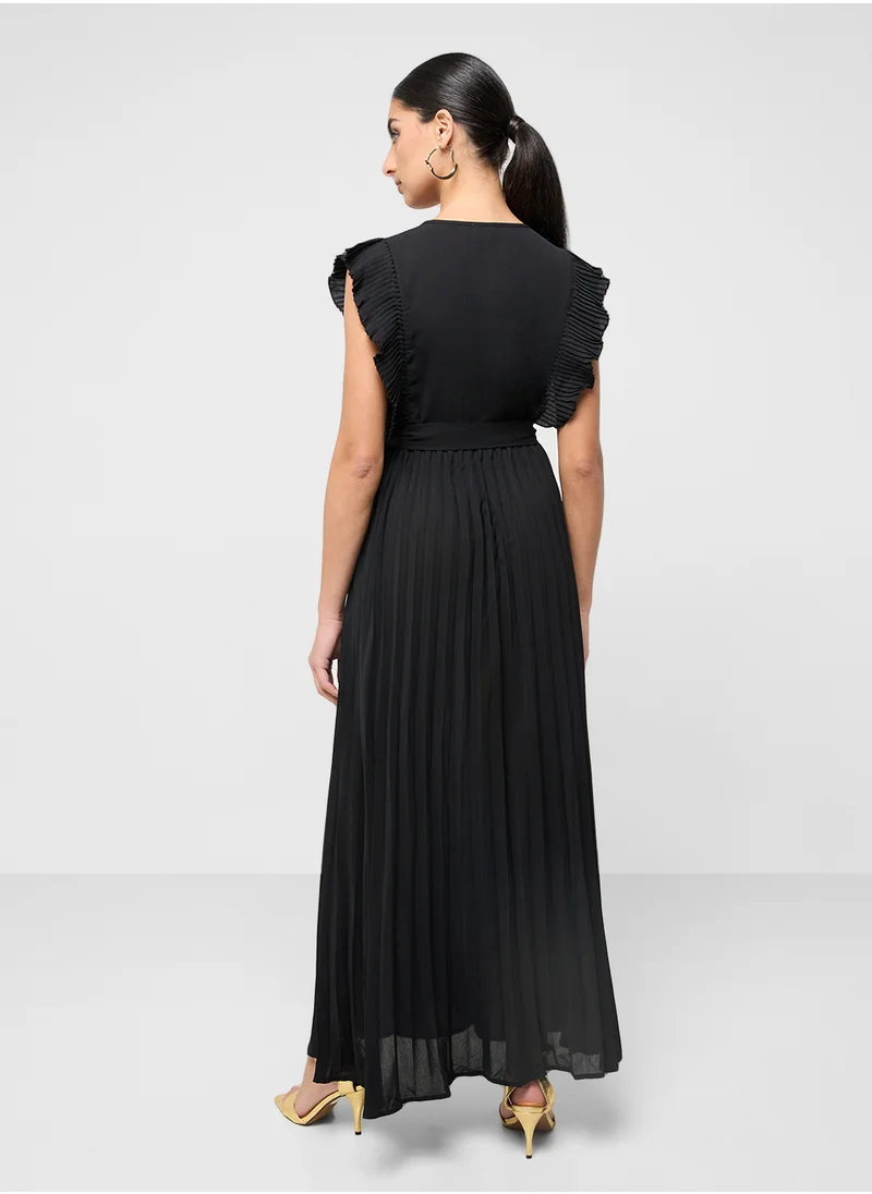 ELLA Self Tie Pleated Dress