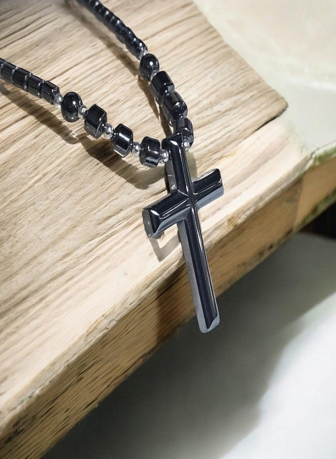 BlueRica Large Hematite Cross on Hematite Beads Necklace - Image 2
