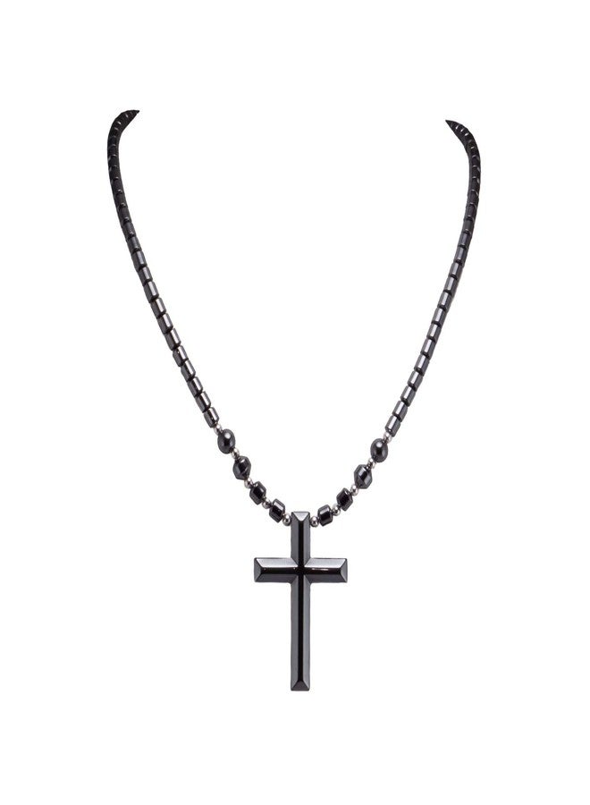 BlueRica Large Hematite Cross on Hematite Beads Necklace - Image 1