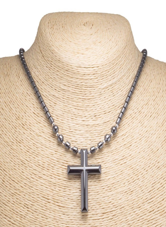 BlueRica Large Hematite Cross on Hematite Beads Necklace - Image 3