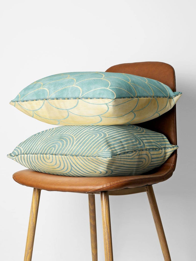 BIANCA Designer Reversible Printed Silk Linen Cushion Covers -2pc 16 X16 Set (Suzane) | Silk-Linen Luxury Cushion Cover | with Contrast Front & Back Digital Print - Hidden Zipper Geometric-Beige/Mint - Image 2