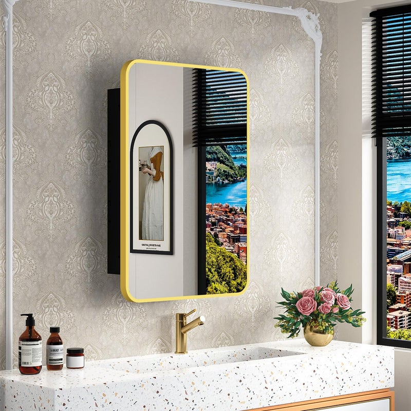 ACEMIRO 16x24 Inch Mirror Medicine Cabinet for Bathroom Gold Metal Frame Bathroom Medicine Cabinet with Mirror Recessed or Wall Mounted - Image 5
