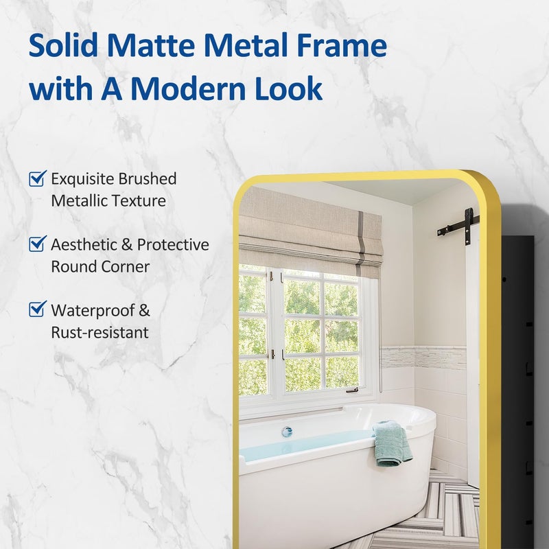 ACEMIRO 16x24 Inch Mirror Medicine Cabinet for Bathroom Gold Metal Frame Bathroom Medicine Cabinet with Mirror Recessed or Wall Mounted - Image 4