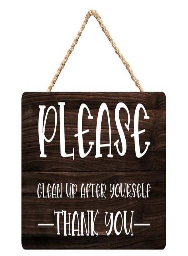 Estiyond Rustic Please Clean Up After Yourself Thank You Wood Decor Sign, Farmhouse Printed Wood Signs Wall Art,Wall Decor Home Hanging Wall Decor 6" X 12" - Image 1