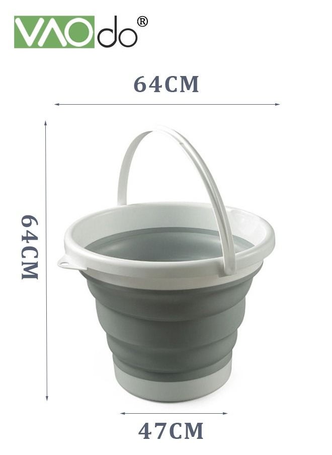 VAOdo - Collapsible Plastic Bucket Foldable Buckets Indoor and Outdoor Collapsible Bucket with Handle MultiPurpose Circle Handy Portable Fishing Water Pail Beach Water Pails 10L Grey - Image 1