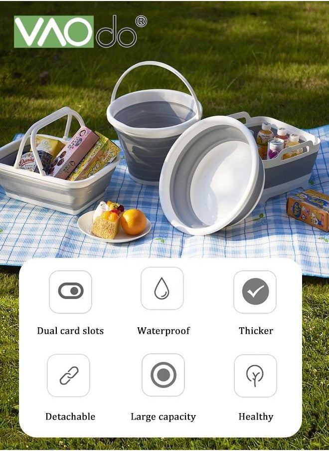 VAOdo - Collapsible Plastic Bucket Foldable Buckets Indoor and Outdoor Collapsible Bucket with Handle MultiPurpose Circle Handy Portable Fishing Water Pail Beach Water Pails 10L Grey - Image 1