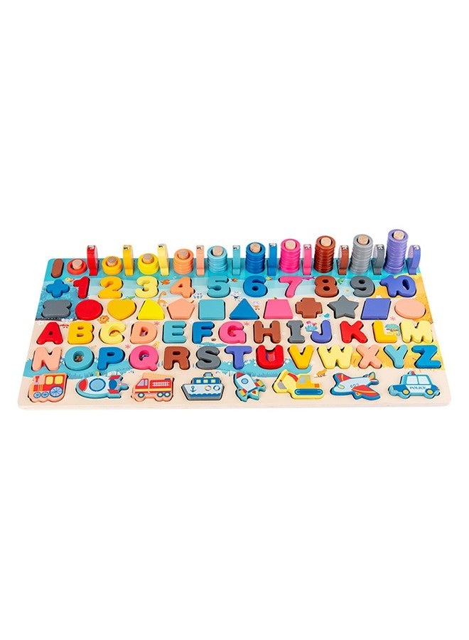 Multifunctional 7-In-1 Traffic Number Shape Logarithmic Fishing Game Wooden Jigsaw Puzzle Board Toys - Image 1