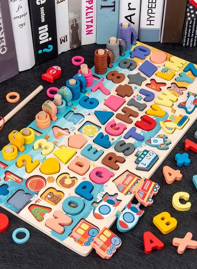 Multifunctional 7-In-1 Traffic Number Shape Logarithmic Fishing Game Wooden Jigsaw Puzzle Board Toys - Image 4