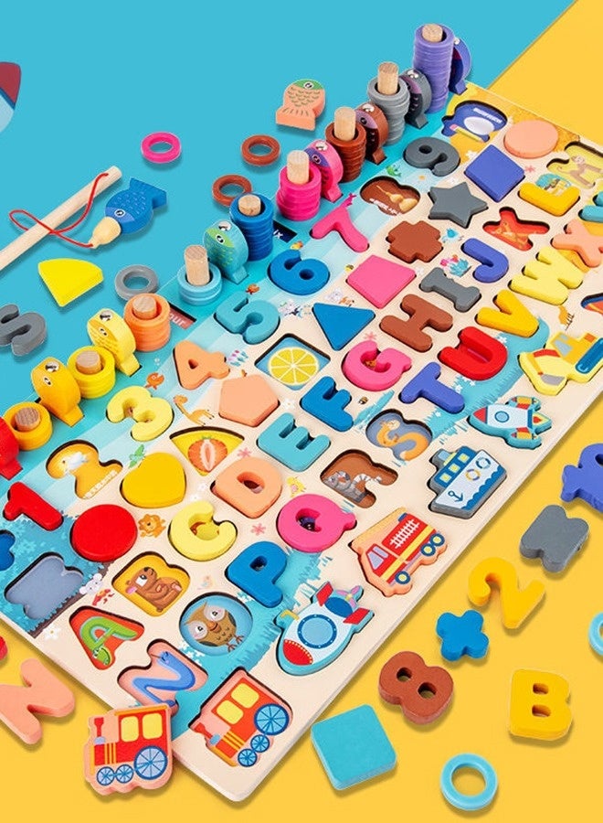 Multifunctional 7-In-1 Traffic Number Shape Logarithmic Fishing Game Wooden Jigsaw Puzzle Board Toys - Image 2