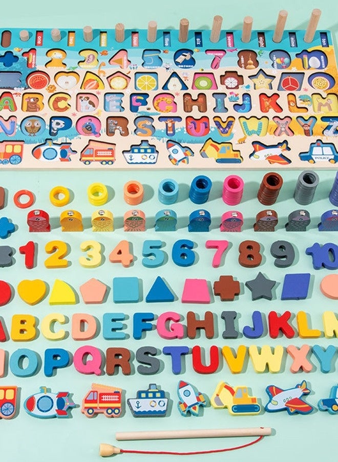 Multifunctional 7-In-1 Traffic Number Shape Logarithmic Fishing Game Wooden Jigsaw Puzzle Board Toys - Image 3