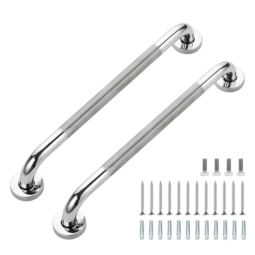 Ravinte Hardware Grab Bars for Shower 2 Pack 18Inch Anti Slip Shower Handles for Elderly Safety Shower Grab Bar Stainless Steel Handicap Grab Bars for Bathroom Polished Nickel 1 Diameter - Image 1