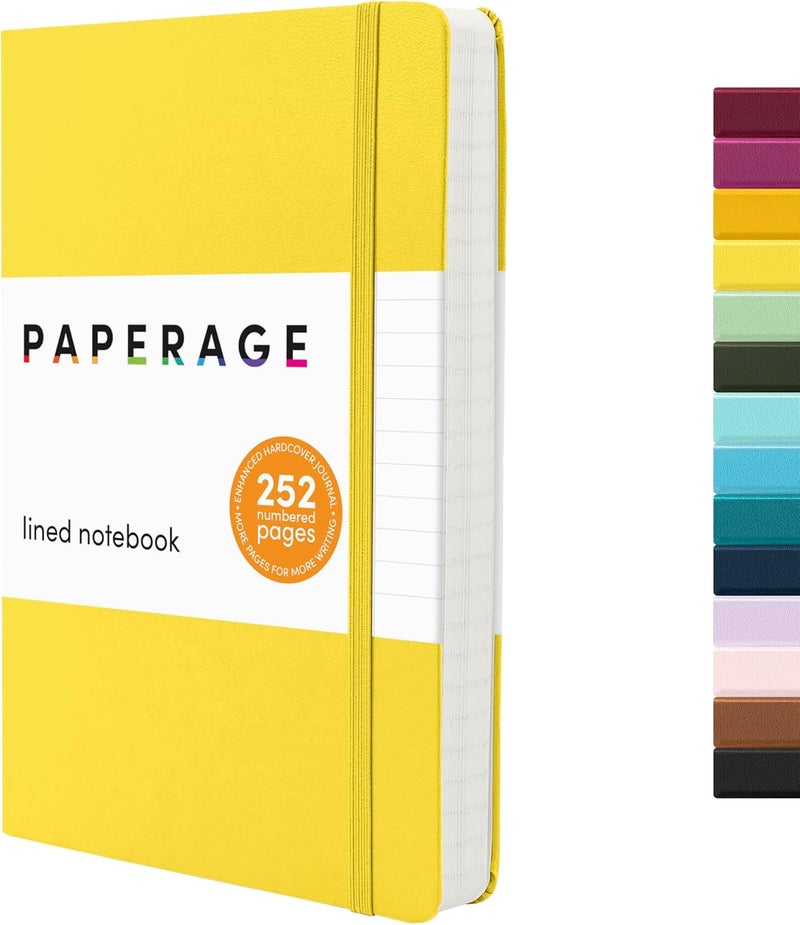 ببرج دفتر يوميات PAPERAGE مسطر، (أصفر)، 252 صفحة، مقاس متوسط 5.6 بوصة × 8 بوصة - ورق سميك 100 جرام – دفتر يوميات بغلاف صلب للعمل، المدرسة وتدوين الملاحظات - Image 1