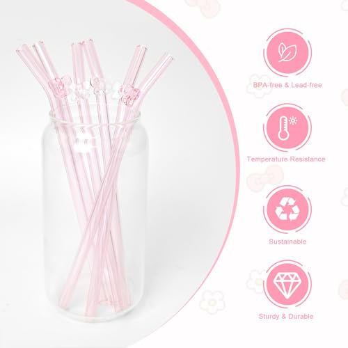 Eremaoy 6 Pack Reusable Glass Straws, 7.9"×8mm Cute Reusable Glass Straw for Party, Bride Gifts, Bachelorette Gifts(Pink Bow) - Image 4
