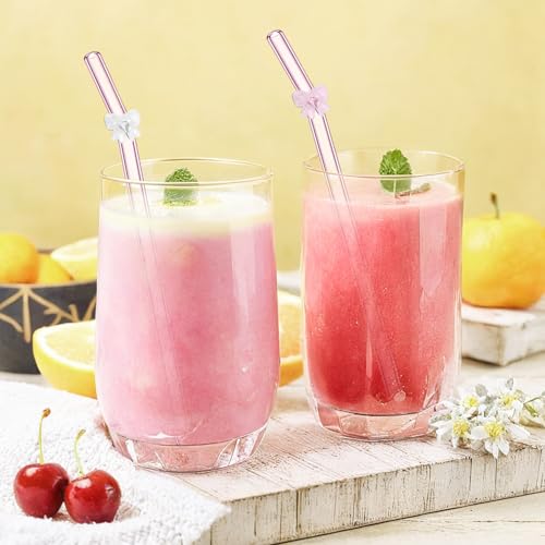 Eremaoy 6 Pack Reusable Glass Straws, 7.9"×8mm Cute Reusable Glass Straw for Party, Bride Gifts, Bachelorette Gifts(Pink Bow) - Image 3