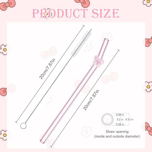 Eremaoy 6 Pack Reusable Glass Straws, 7.9"×8mm Cute Reusable Glass Straw for Party, Bride Gifts, Bachelorette Gifts(Pink Bow) - Image 2