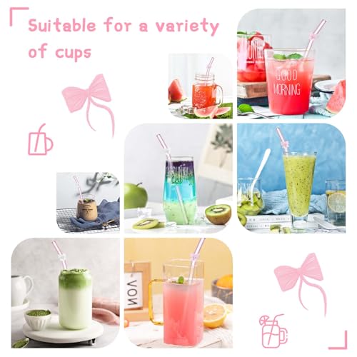 Eremaoy 6 Pack Reusable Glass Straws, 7.9"×8mm Cute Reusable Glass Straw for Party, Bride Gifts, Bachelorette Gifts(Pink Bow) - Image 5