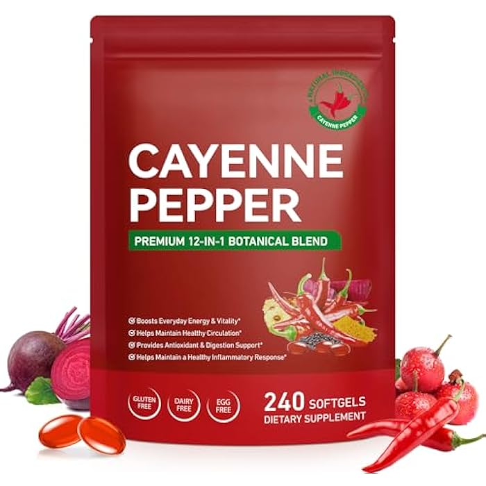 Pegciz Cayenne Pepper Softgels Supplements– Metabolism, Heart & Circulation Support with Turmeric, Hawthorn, Beetroot & Grape Seed – High-Absorption – 80 Day Supply - Image 1