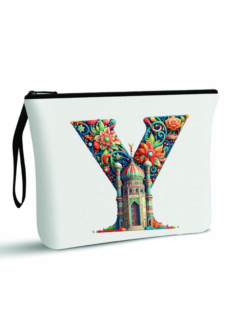 PRINTSHOP4ME Initial Monogram Cosmetic Pouch - Monogrammed Makeup Pouch - Perfect for Travel Organizer - Cosmetic Bag for Women - Gift for Ramadan - Initial Design Makeup Bag - Image 1