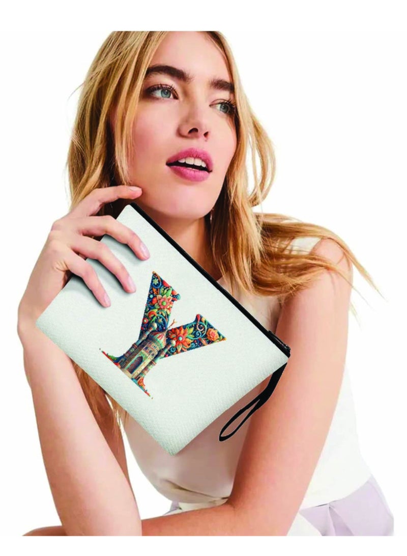 PRINTSHOP4ME Initial Monogram Cosmetic Pouch - Monogrammed Makeup Pouch - Perfect for Travel Organizer - Cosmetic Bag for Women - Gift for Ramadan - Initial Design Makeup Bag - Image 4