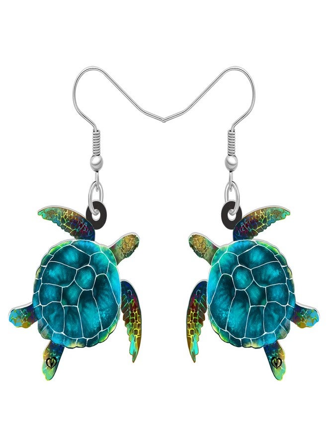 BONSNY Floral Acrylic Blue Sea Turtle Earrings Ocean Beach Animals Dangle Gifts for Women Jewelry Accessories (Turquoise) - Image 1