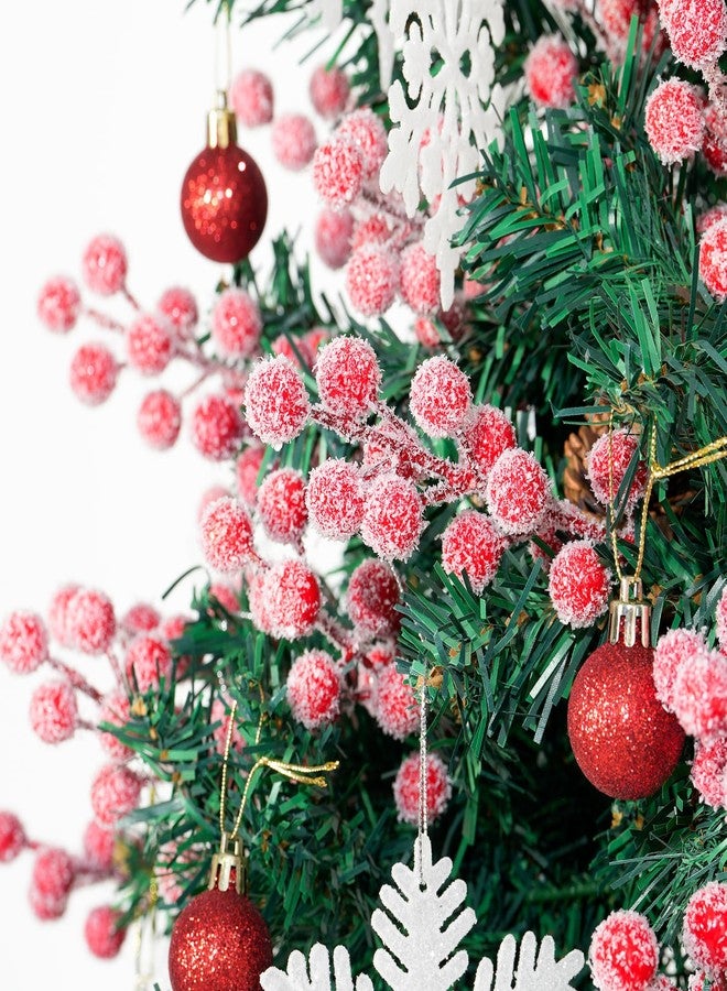 Fangoo 32 Pcs 9" Artificial Christmas Sprays Snowy Red Berry Picks Holly Flocked Red Berry Stems for Christmas Tree Sprigs Fake Frosted Red Berries Branches Winter DIY Crafts Wedding Home Party Decor - Image 4