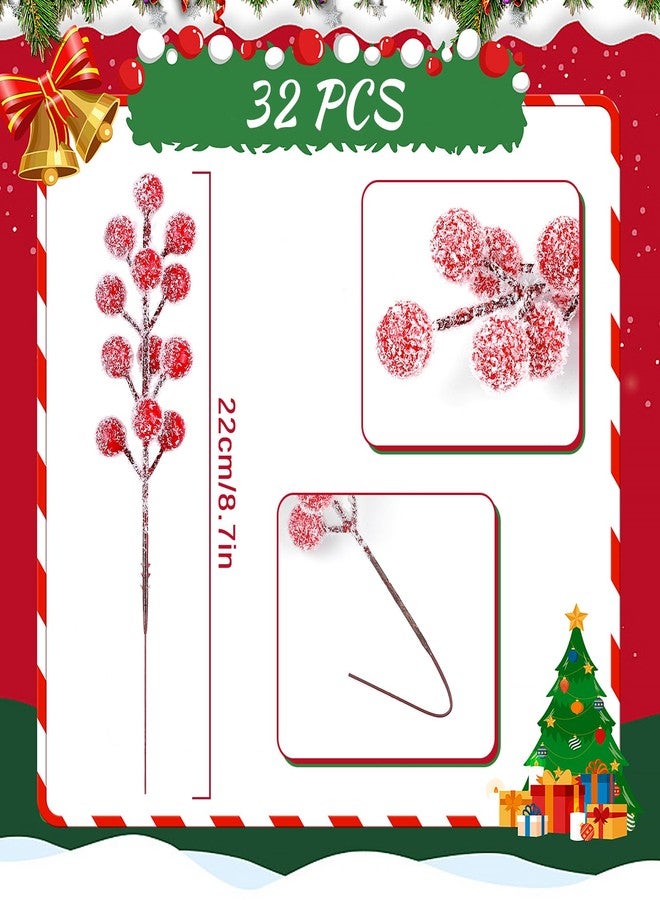 Fangoo 32 Pcs 9" Artificial Christmas Sprays Snowy Red Berry Picks Holly Flocked Red Berry Stems for Christmas Tree Sprigs Fake Frosted Red Berries Branches Winter DIY Crafts Wedding Home Party Decor - Image 2