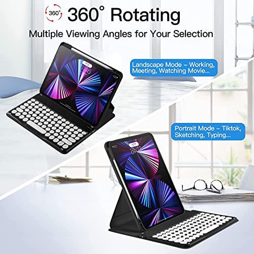 AnMengXinLing for iPad 9th/8th/7th Generation Case with Keyboard 10.2 Inch, Rotating Smart Cover with Detachable Magnetic Round Key Bluetooth Keyboard, Black - Image 2