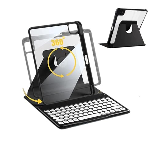 AnMengXinLing for iPad 9th/8th/7th Generation Case with Keyboard 10.2 Inch, Rotating Smart Cover with Detachable Magnetic Round Key Bluetooth Keyboard, Black - Image 1