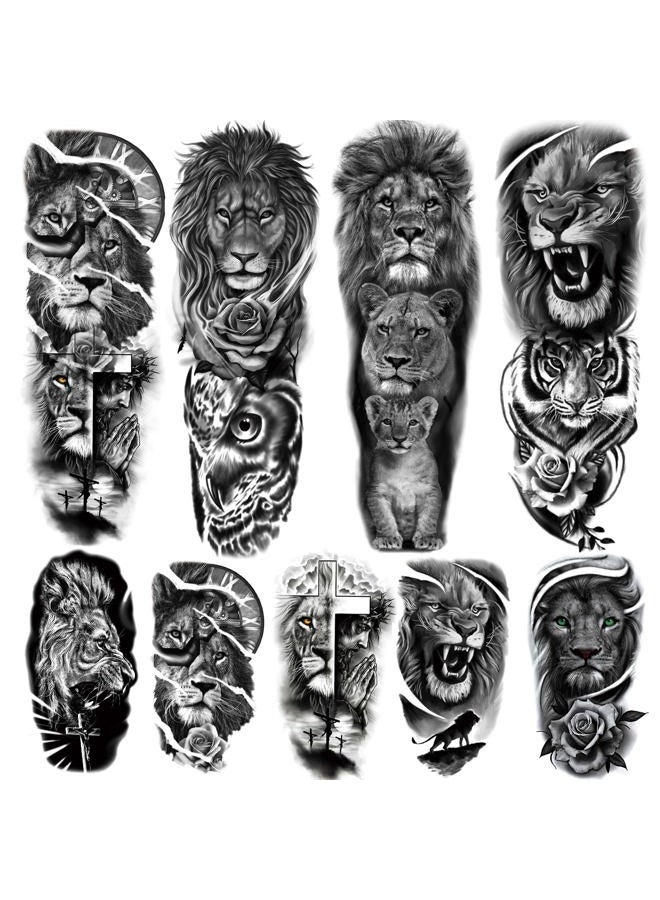Kotbs Lion Tattoo Stickers, 4-Sheet Full Sleeve Tattoo Big Tattoos Temporary, 5-Sheet Half Full Arm Temporary Tattoo for Adult Kids Women Makeup - Image 1