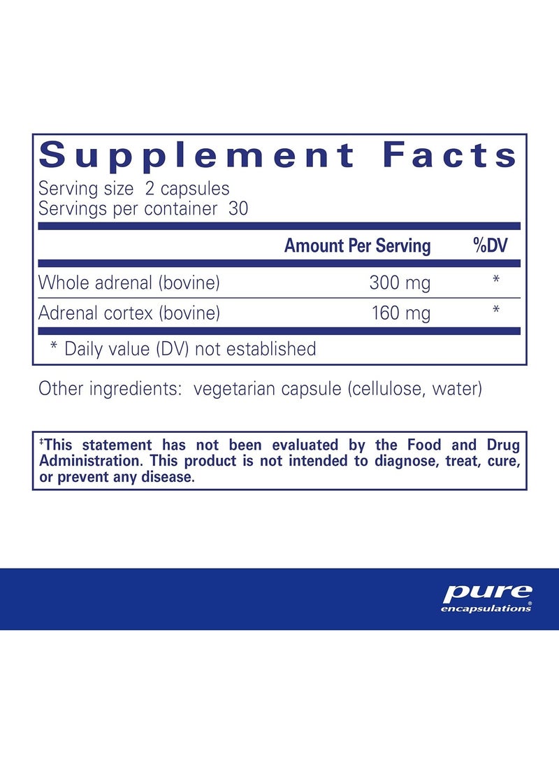 Pure Encapsulations Adrenal Cortex Supplement - Supplement to Support Cortisol Health, Energy Levels, Stress Moderation, and Adrenal Gland Function* - with Bovine Whole Adrenal & Cortex - 60 Capsules - Image 2