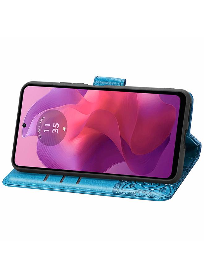 اس-توب جراب لهاتف Motorola Moto G24 مصنوع من الجلد المنقوش بنقشة زهور الفراشة - Image 4