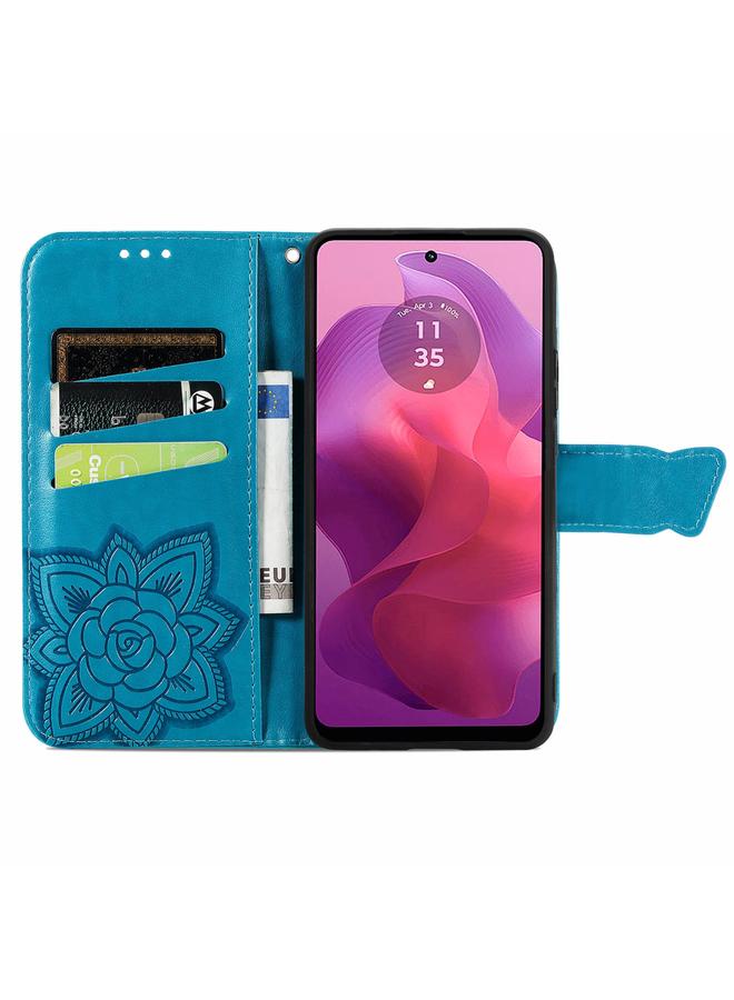 اس-توب جراب لهاتف Motorola Moto G24 مصنوع من الجلد المنقوش بنقشة زهور الفراشة - Image 3