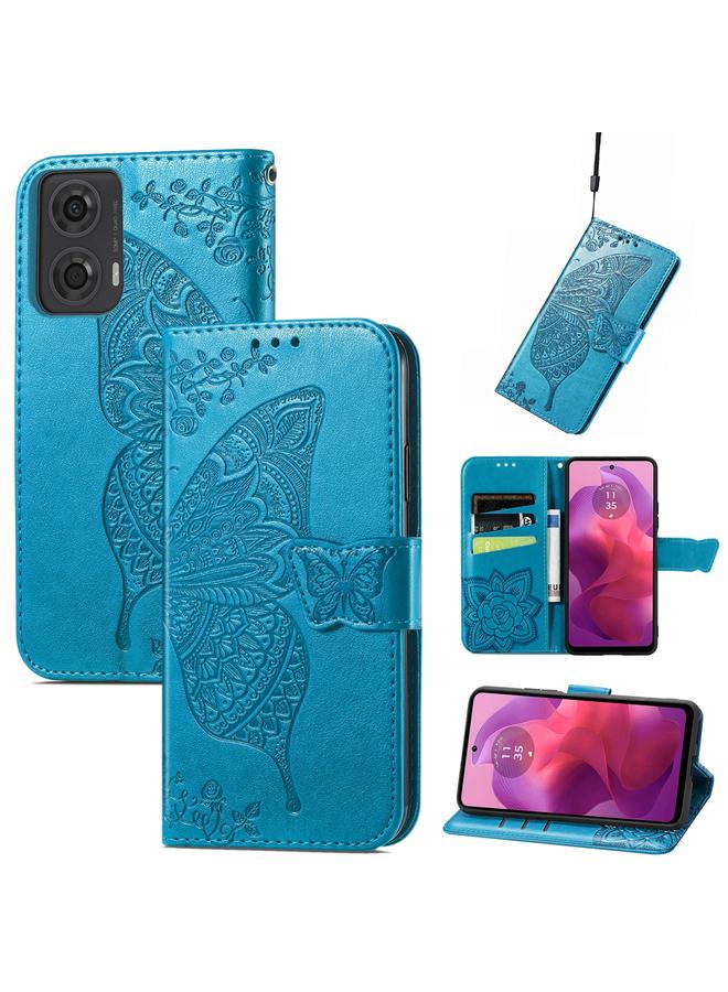 اس-توب جراب لهاتف Motorola Moto G24 مصنوع من الجلد المنقوش بنقشة زهور الفراشة - Image 1