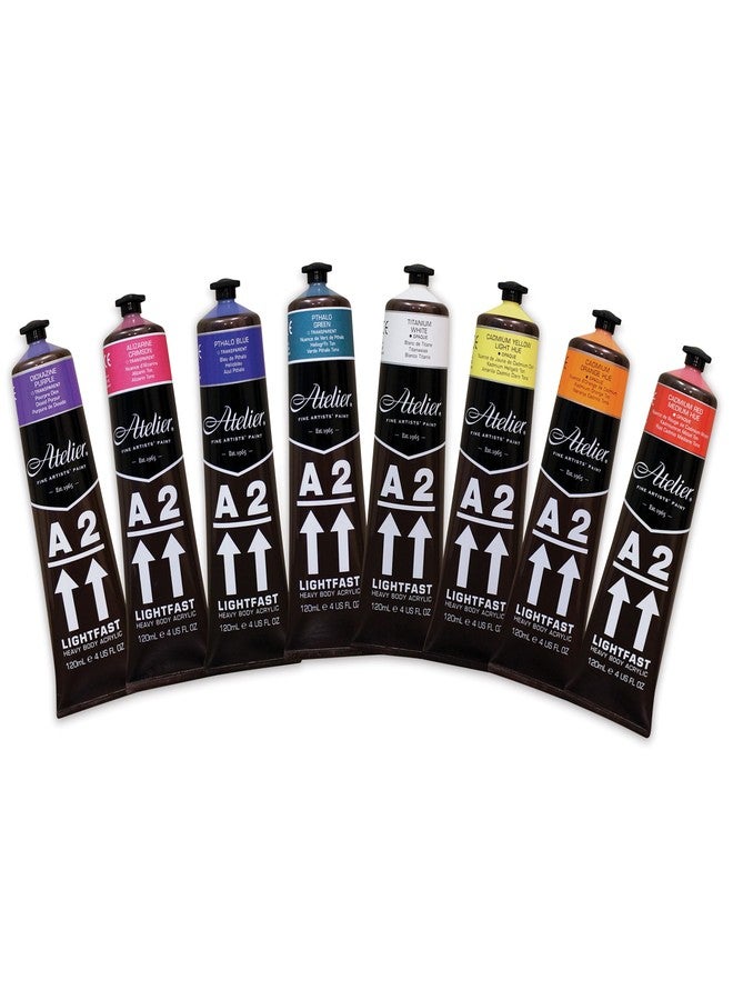 Chroma Atelier A2 Lightfast Heavy Body Acrylic Paint - Assorted colors, Set of 8, 120 ml tubes - Image 1