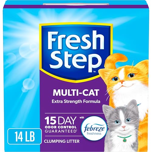 Fresh Step Clumping Cat Litter MultiCat Long Lasting Odor Control Kitty Litter with Activated Charcoal Low Dust Formula 14 lb