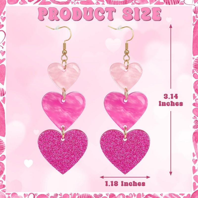 Fullive Valentines Earrings, Acrylic Heart Earrings, Pink Red Valentines Gifts for Her, Galentines Day Jewelry Accessories for Women - Image 2