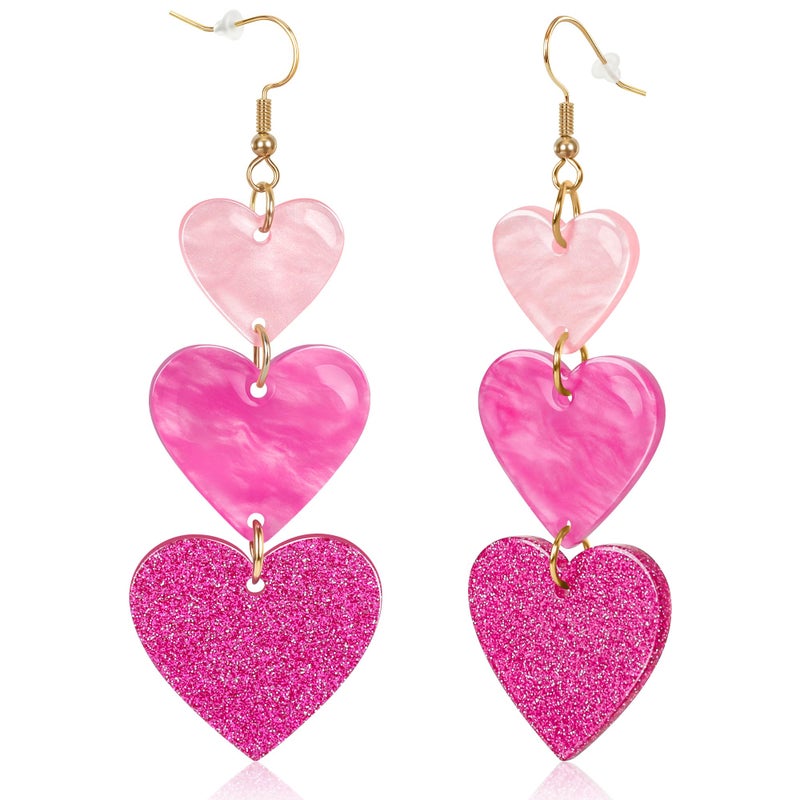 Fullive Valentines Earrings, Acrylic Heart Earrings, Pink Red Valentines Gifts for Her, Galentines Day Jewelry Accessories for Women - Image 1