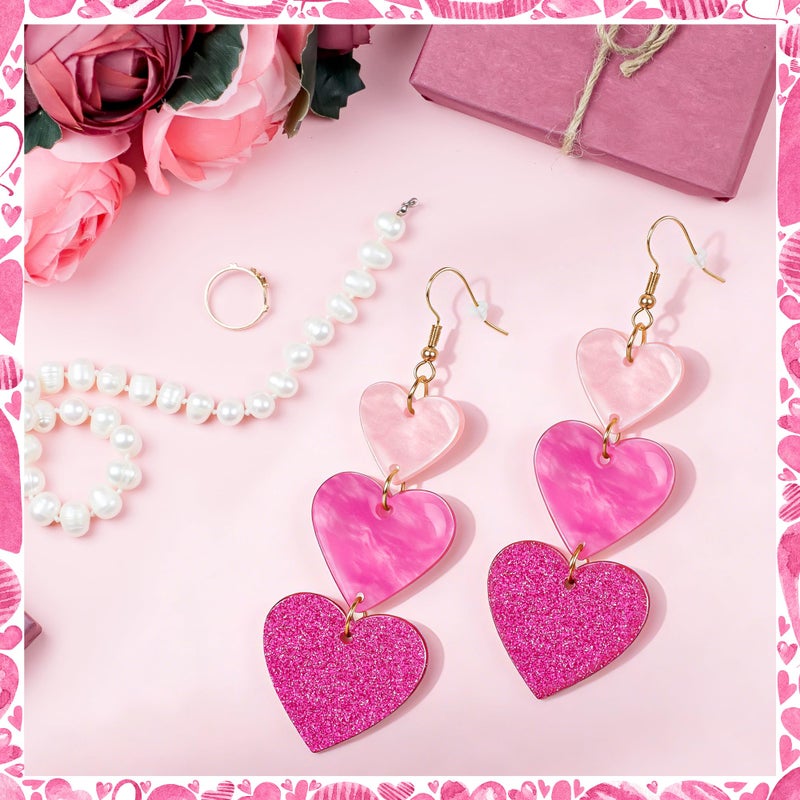 Fullive Valentines Earrings, Acrylic Heart Earrings, Pink Red Valentines Gifts for Her, Galentines Day Jewelry Accessories for Women - Image 4