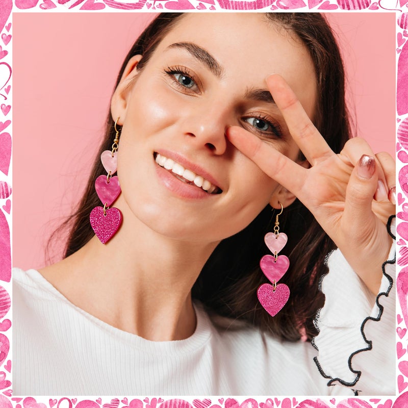 Fullive Valentines Earrings, Acrylic Heart Earrings, Pink Red Valentines Gifts for Her, Galentines Day Jewelry Accessories for Women - Image 5