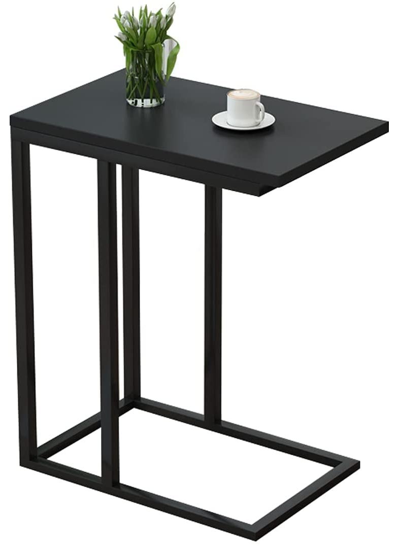 INDIAN DECOR INDIAN DECOR 48179 Sofa Side End TableC Shaped Small TableCouch Snack Coffee Table for Small Space Living Room BedroomMetal Frame Nightstand Black  - Image 1