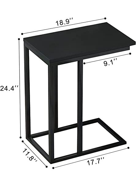 INDIAN DECOR INDIAN DECOR 48179 Sofa Side End TableC Shaped Small TableCouch Snack Coffee Table for Small Space Living Room BedroomMetal Frame Nightstand Black  - Image 3