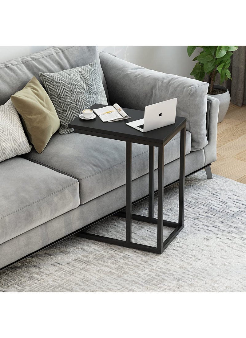 INDIAN DECOR INDIAN DECOR 48179 Sofa Side End TableC Shaped Small TableCouch Snack Coffee Table for Small Space Living Room BedroomMetal Frame Nightstand Black  - Image 2