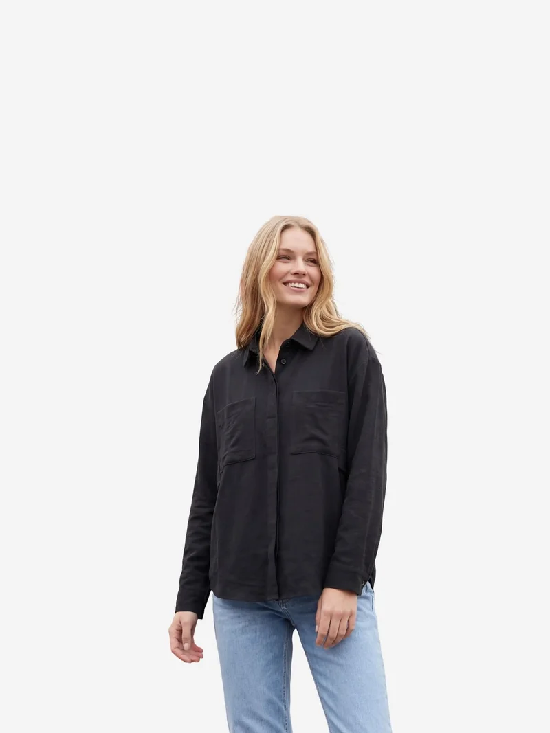 My Fashion Black MY FASHION Linen Blend Casual Button-Up Shirt with Pocket for Women | Best Price UAE
